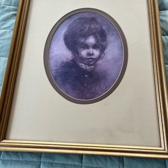 Vintage Cameo of Girl by Vel Miller Signed Art Print Framed Gold Frame - Picture 3 of 10